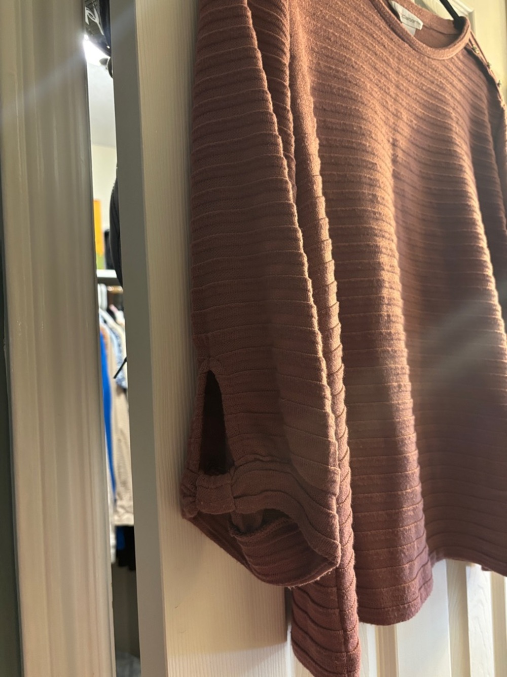 Liz Claiborne Dusty Rose Ribbed Button-Shoulder Pullover - Picture 2 of 3